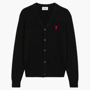 Ami Paris Ami De Coeur Extrafine Merino Wool Cardigan - Black