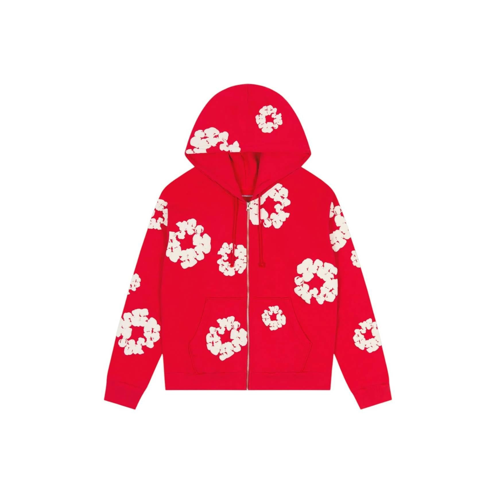 Denim Tears Cotton Wreath Zip Hoodie - Red