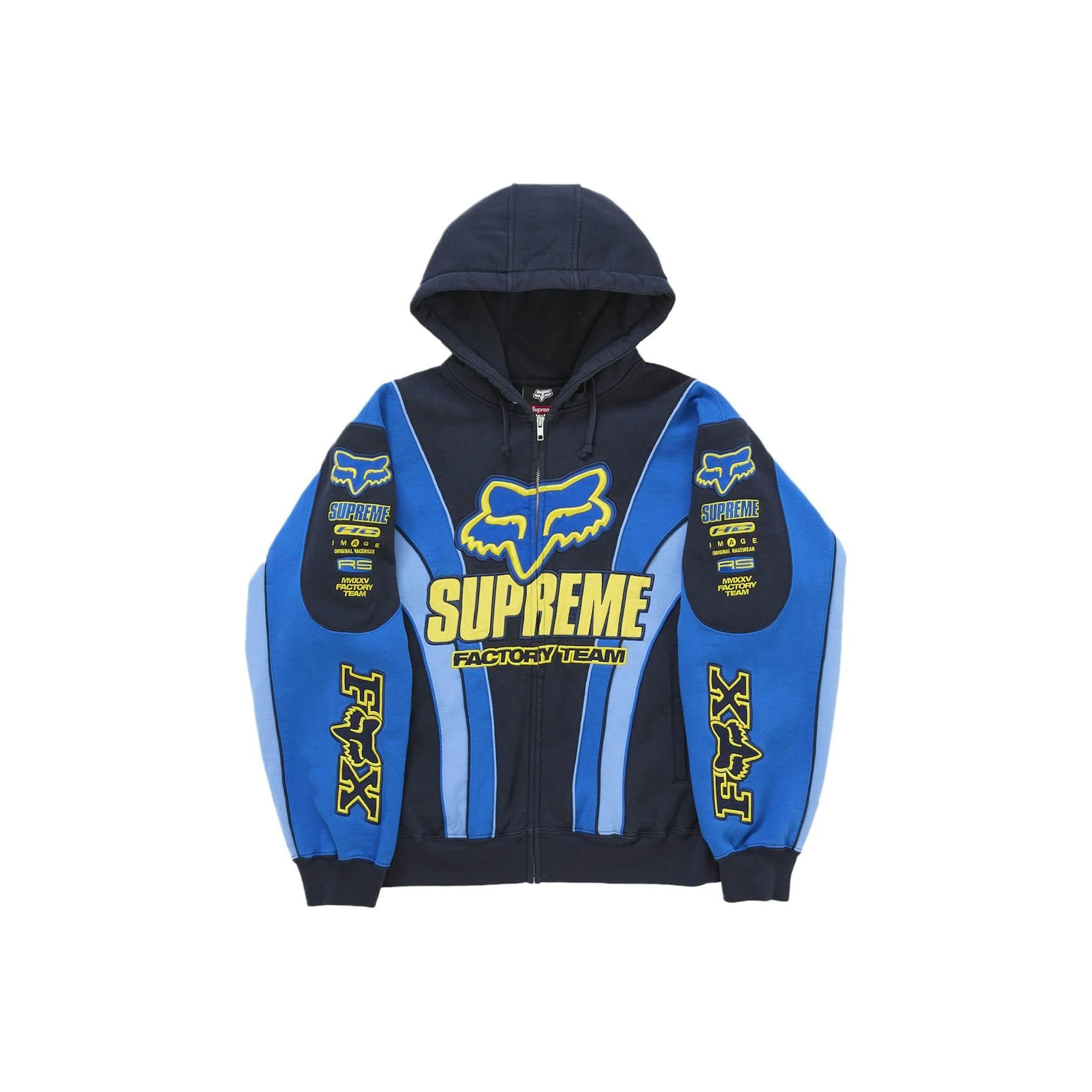 Supreme Fox Racing Zip Up Hooded Sweatshirt - Blue