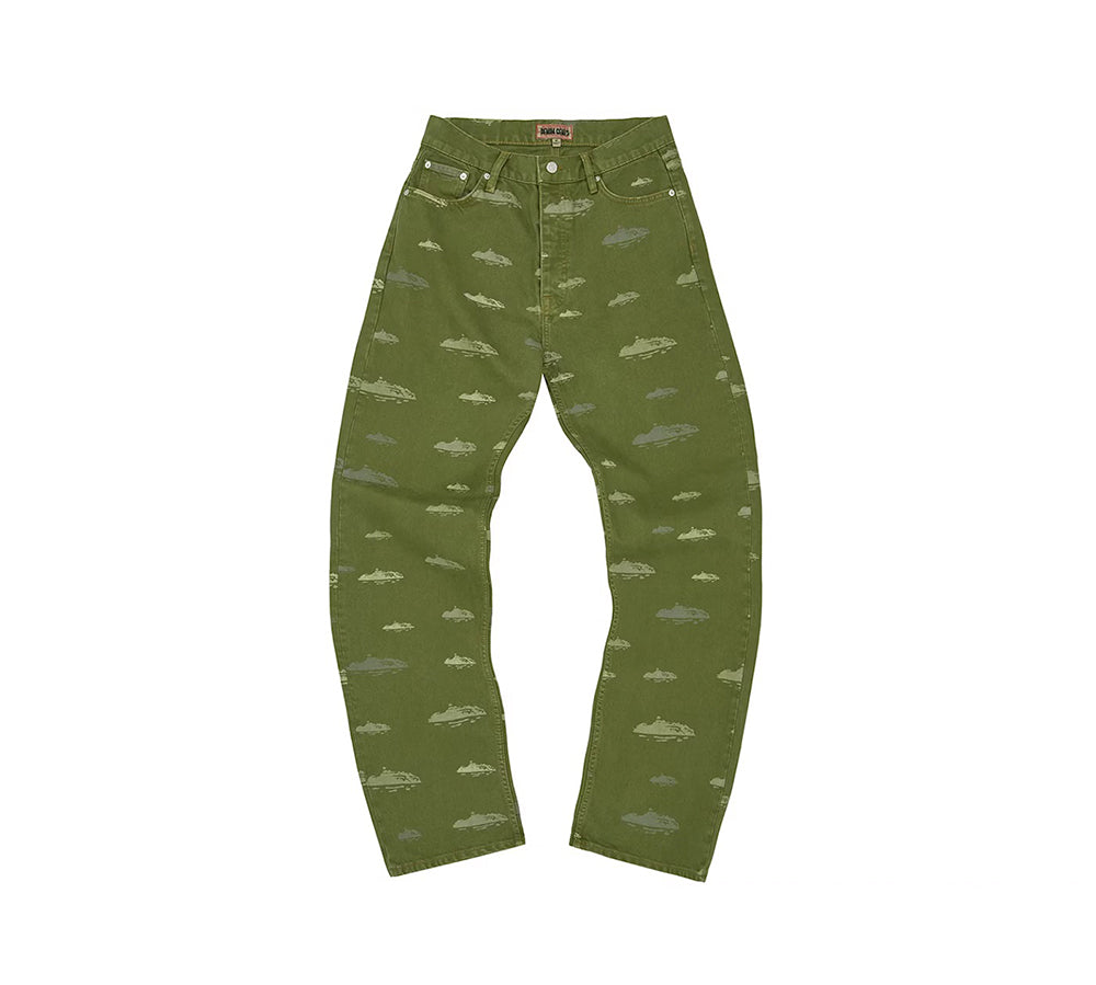 Corteiz Alcatraz Pattern Denim Jeans - Khaki